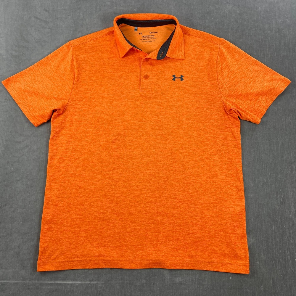 Under Armour Men Large Orange Playoff‎ Polo Heathered Performance Golf Shirt